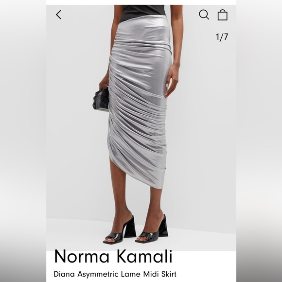 Norma Kamali NWT Diana shirred knee length skirt silver lame S. - Picture 3 of 6